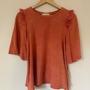 Women's Ruffled Sleeve Top - Rust Orange